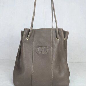 Christian Dior CD Logo Leather Large Shoulder Bag Brown Made in France